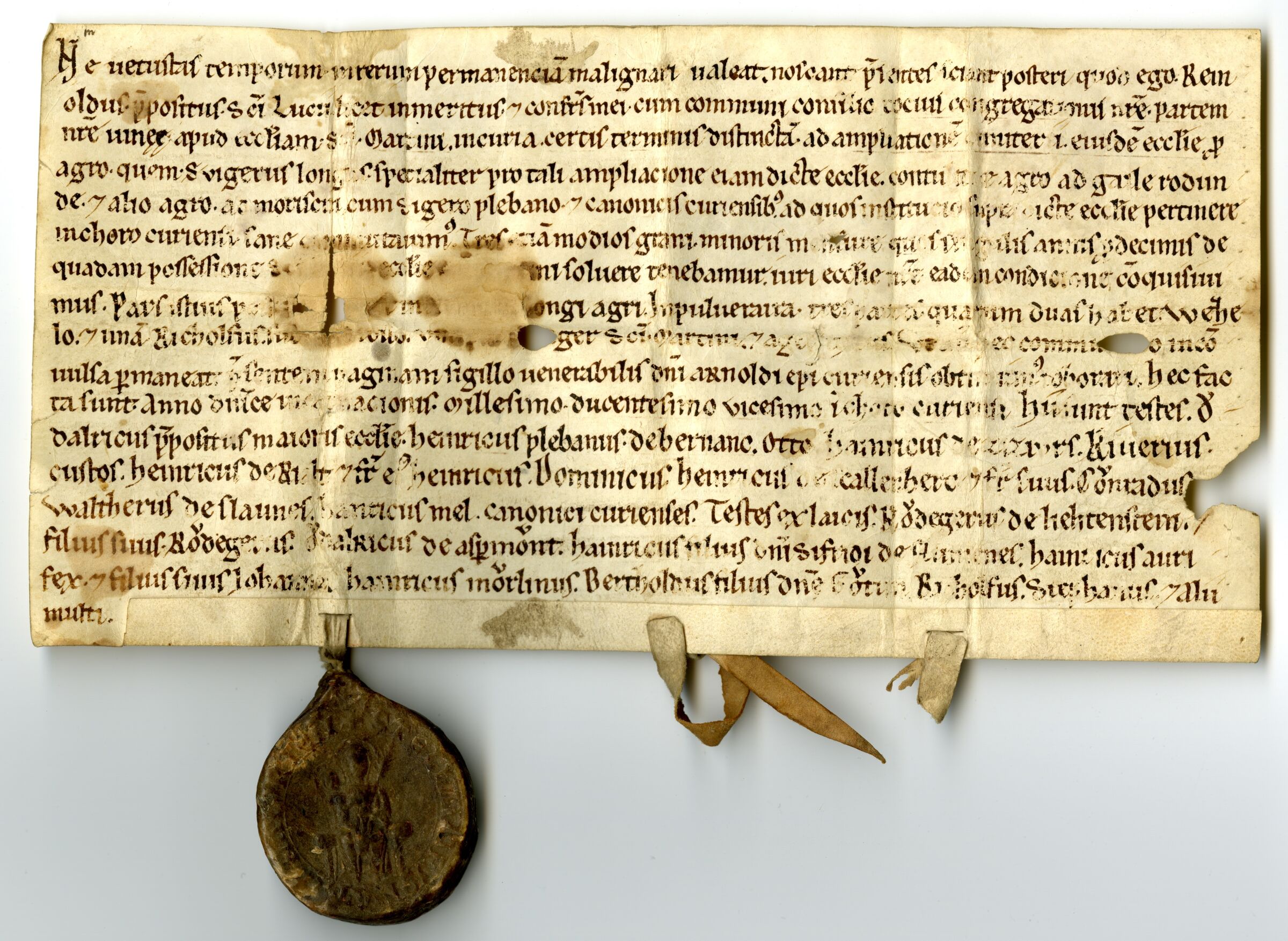 Urkunde von 1220 mit dem ältesten noch erhaltenen Siegel des Domkapitels Chur